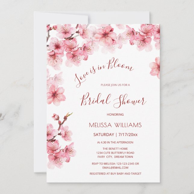 Invitation L'amour est en fleurs | Mariage sous les cerisiers (Devant)