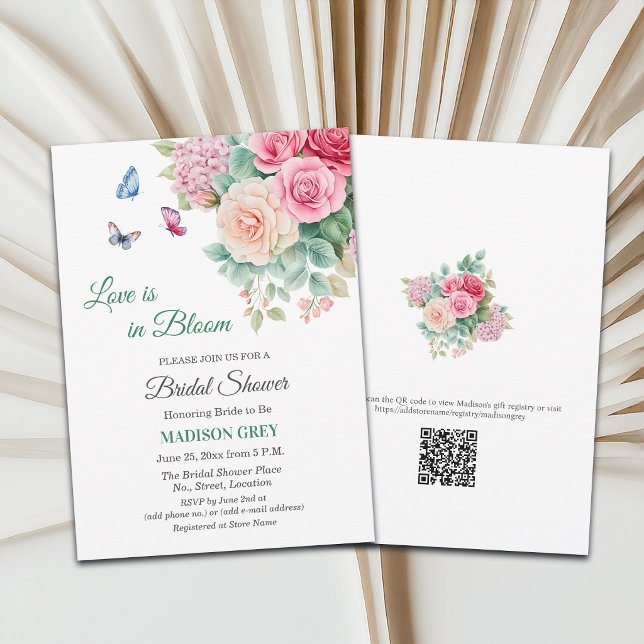 Invitation L'amour est en fleurs Papillons Code QR Baby Showe (Créateur téléchargé)
