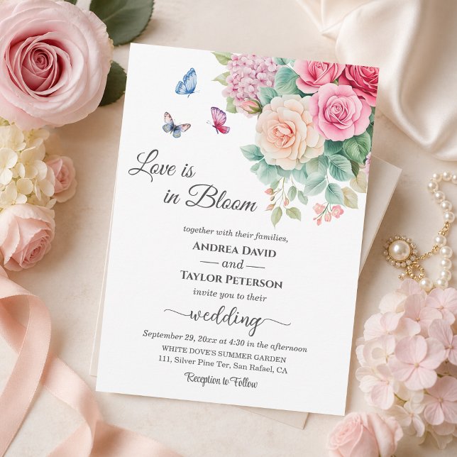 Invitation L'amour est en fleurs Papillons Mariage (Créateur téléchargé)
