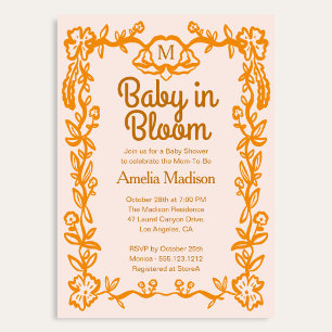 Invitation L'amour est en fleurs rétro script floral Baby Sho