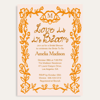 Invitation L'amour est en fleurs Retro Script Floral Shower d