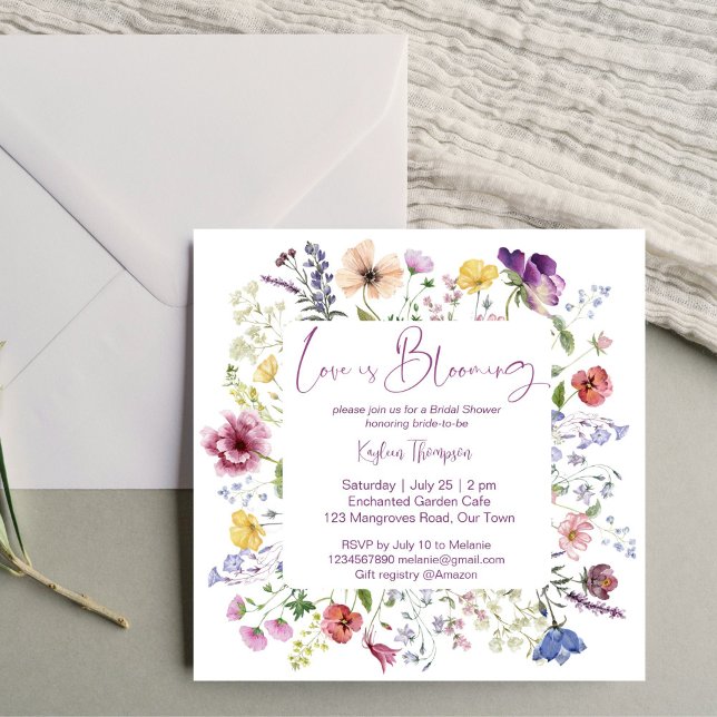 Invitation L'amour est en floraison fleur sauvage boho douche (Love is blooming boho colorful wildflower spring summer  bridal shower invitation template digital)