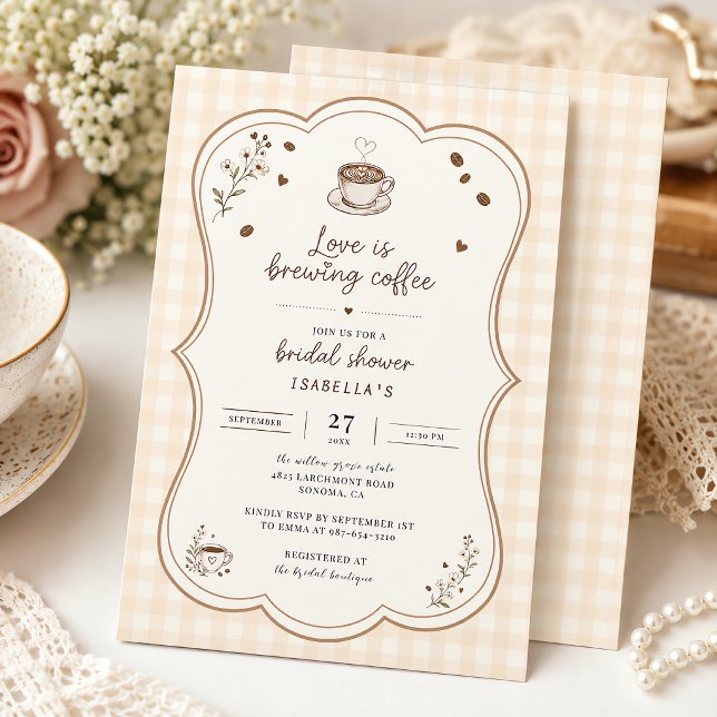 Invitation L'amour est en train de faire du café Beige Rustiq (Love Is Brewing Coffee Rustic Beige Custom Invitation)