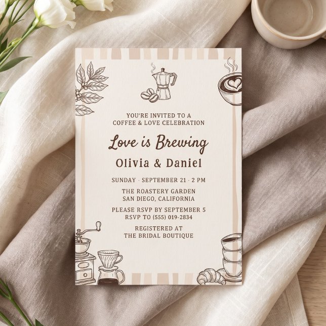 Invitation L'amour est en train de préparer le café Moka Pot  (Love is Brewing Coffee Moka Pot Bridal Shower Invitation)