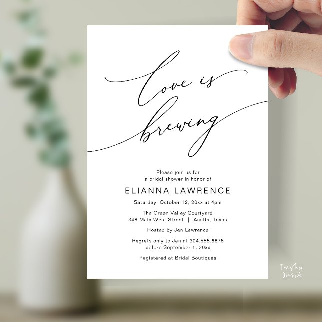 Invitation L'amour est en train de préparer une élégante douc (Love is Brewing Elegant Floral Bridal Shower  Brewery Invitation Card in Black and White)