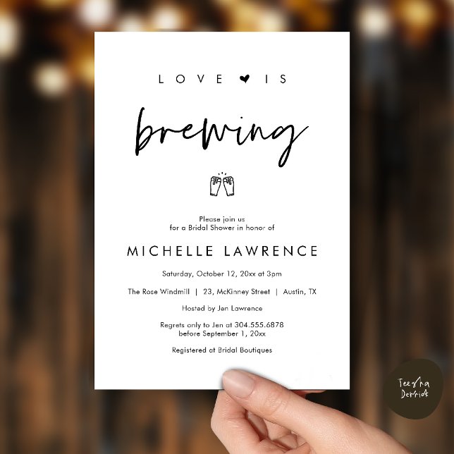 Invitation L'amour est en train de se préparer, Fête de la Bi (Love is brewing, Beer Party, Bridal Shower Invites card, booze love laughter, in black and white)