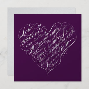 Invitation L'amour est patient.. aubergine & argent script co