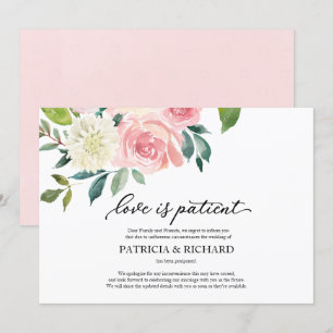 Invitation L'amour est patient Blush Floral Report de mariage