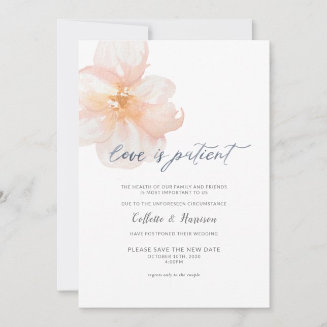 Invitation L'amour est patient Changement de date Fleur Invit (Devant)