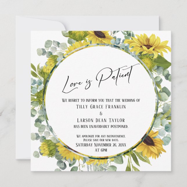 Invitation L'amour est Patient Floral Postponed Mariage Card (Devant)