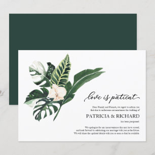 Invitation L'amour est patient Report de mariage Tropical