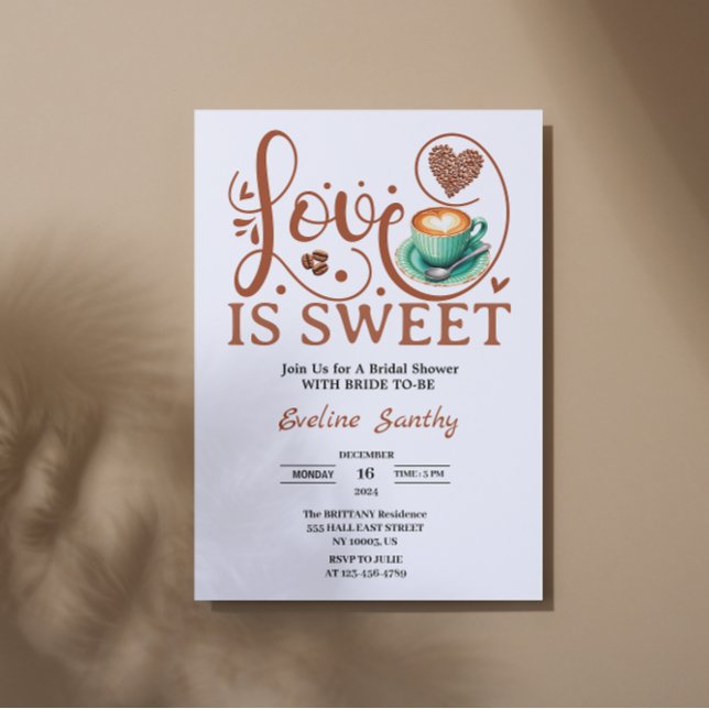 Invitation L'amour est un Cappuccino sucré pour la fête de ma (love is sweet bridal shower invitations vintage dessert rustic coffee theme heart brown )