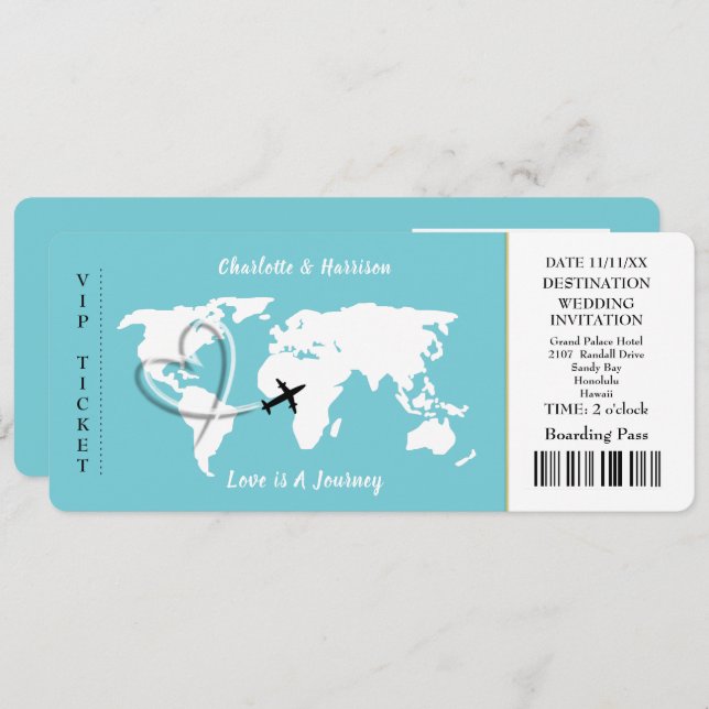 Invitation L'Amour Est Un Voyage Plan Du Monde Thème De Voyag (Devant / Derrière)