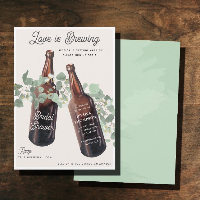 Invitation L'amour fait Bouillonner la Bière de Fête de Maria (Love is Brewing Greenery Beer Bridal Shower Invitation)