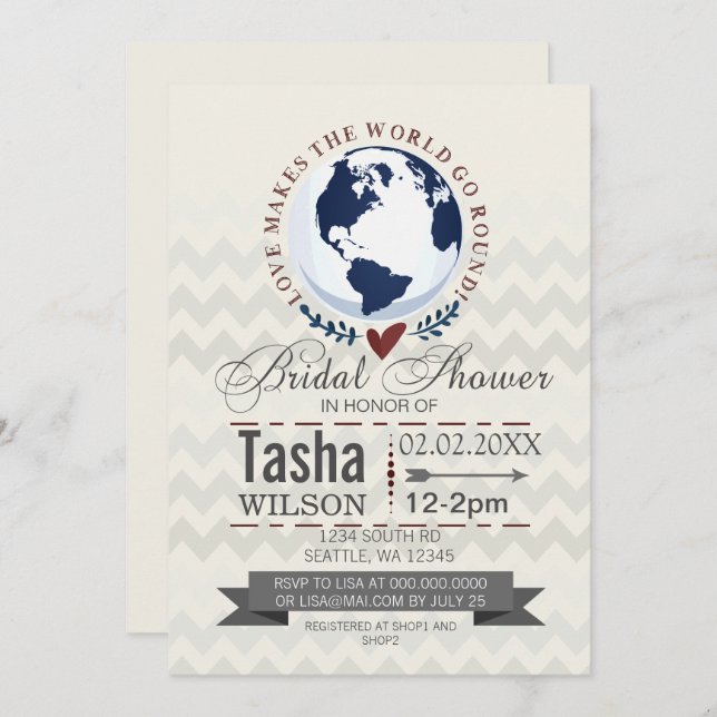 Invitation L'amour fait tourner le monde Fête des mariées Inv (Devant / Derrière)