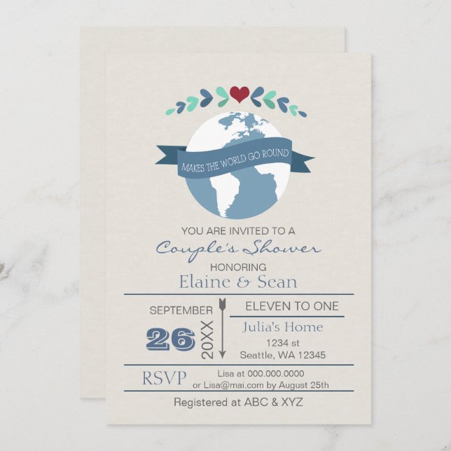 Invitation L'amour fait tourner le monde Fête des mariées Inv (Devant / Derrière)