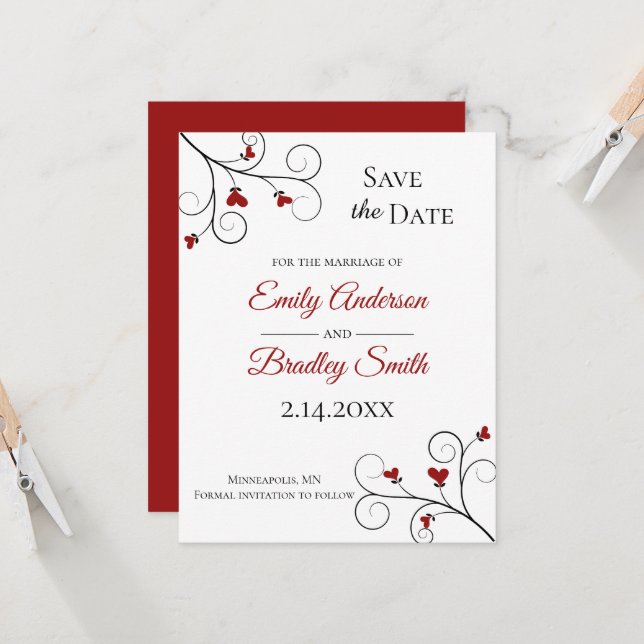 Invitation L'amour grandit | Mariage au coeur rouge Enregistr (Devant/Arrière en situation)