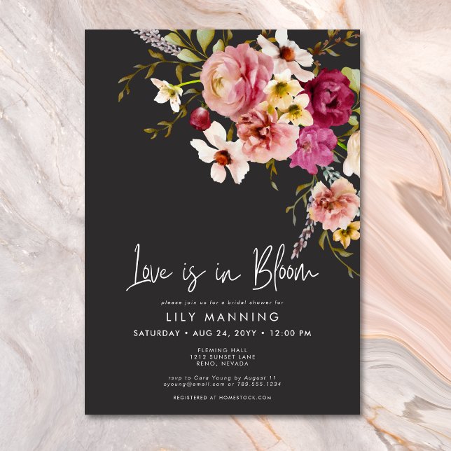 Invitation L'Amour Moderne Est En Fête des mariées Noire En F (Modern Love Is In Bloom Black Bridal Brunch Invitation)