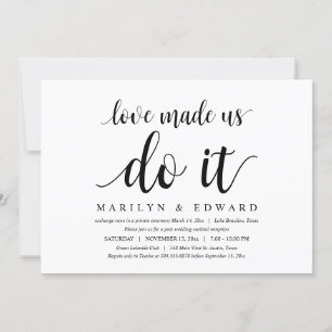 Invitation L'amour nous a fait le faire, Elopement Moderne de