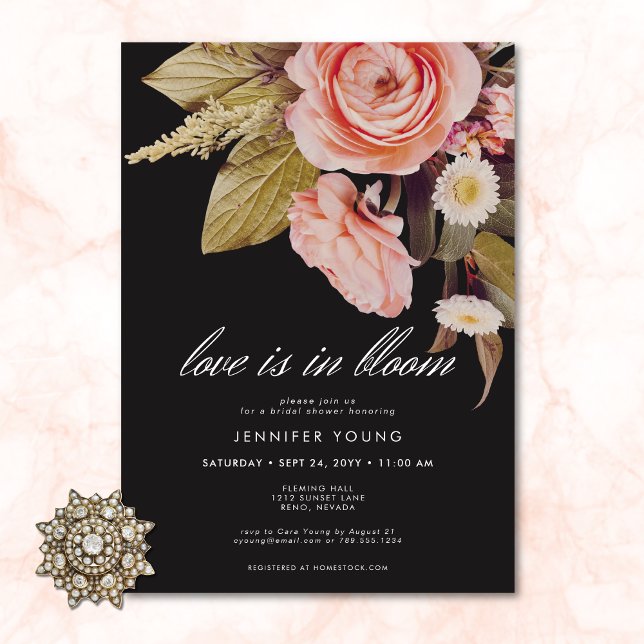 Invitation L'Amour Rose Moody Noir Est Dans La Fête des marié (Black Moody Pink Love Is In Bloom Bridal Shower Invitation)