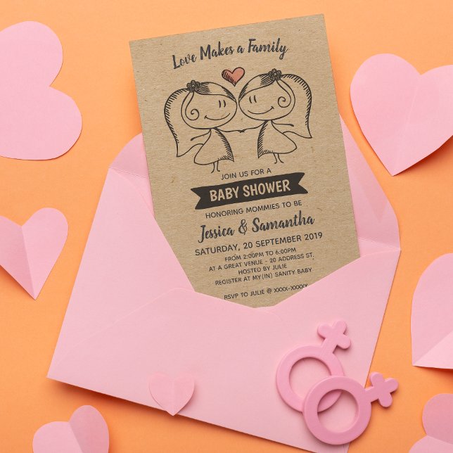 Invitation L'amour rustique fait un Baby shower Lesbien Famil ( Set the right mood for your baby shower celebration with this rustic baby shower invitation.)