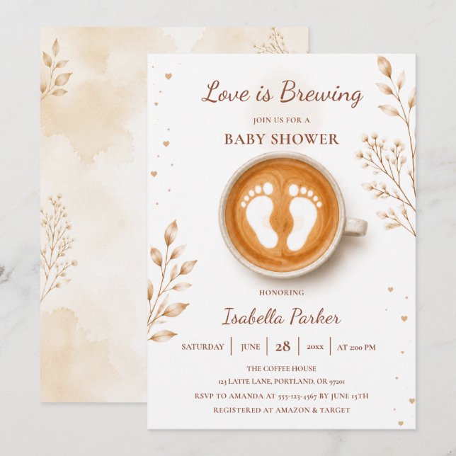 Invitation L'amour se prépare Bébé Pieds Douche (Devant / Derrière)