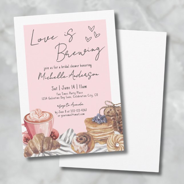 Invitation L'Amour se prépare Café Brunch Enterrement de vie  (Love Is Brewing Coffee Brunch Bridal Shower Invitation)