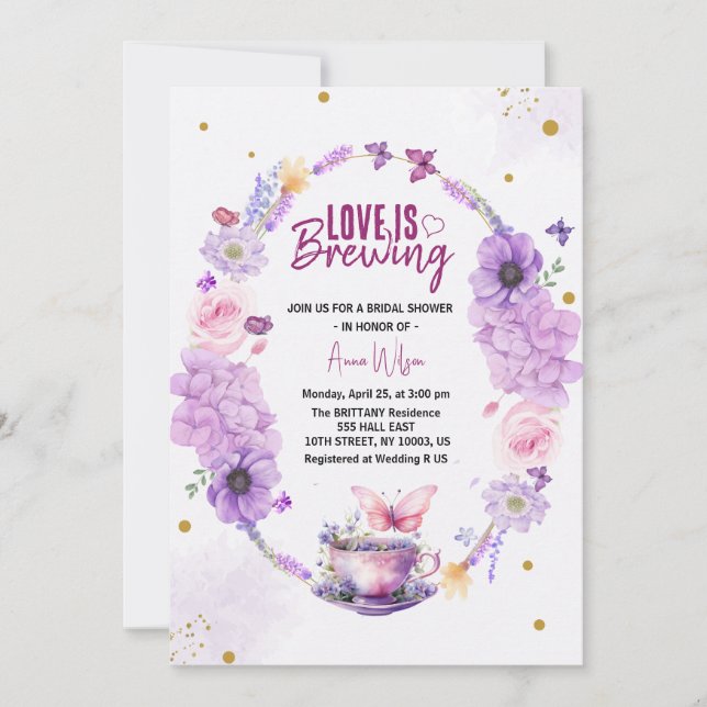 Invitation l'amour se prépare douche de mariage lilas lavande (Devant)