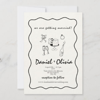 Invitation L'Amour Whimsical : Doodle Illustratif noir et bla