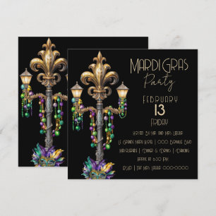 Invitation Lampe à gaz et perles Mardi Gras Party