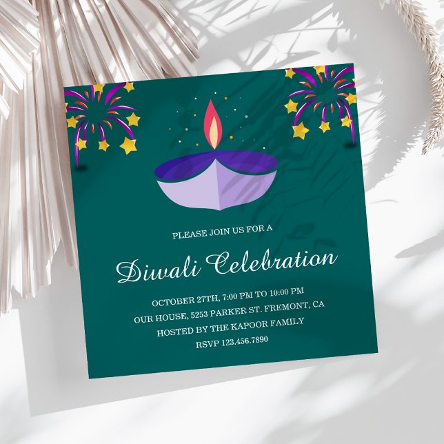 Invitation Lampe élégante indienne Diya Fête Diwali sarcelle (Créateur téléchargé)