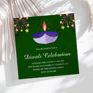 Invitation Lampe élégante indienne Diya verte pour la fête de