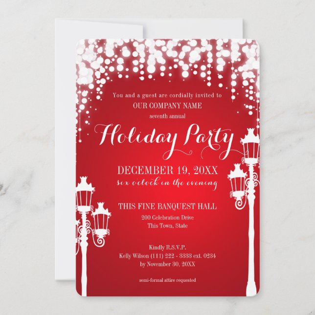 Invitation Lampe Post Sparkle Red Holiday Party Corporate (Devant)