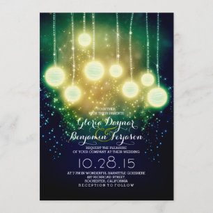 Invitation lampes à cordes & lanternes mariage extérieur invi