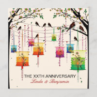 Lampions Colorés Cerisier Oiseaux Anniversaire