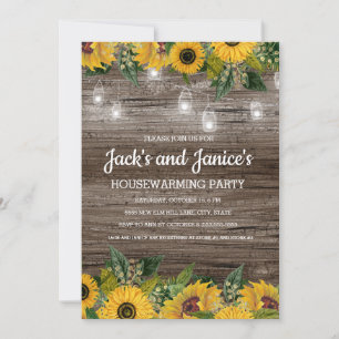 Invitation Lampions de ficelle en bois rustique de tournesols