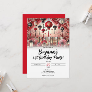 Invitation Lampions Japonais & Fête d'Anniversaire aux Fleurs