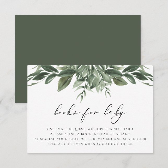 Invitation LANA Modern Boho Greenery Livres pour Baby Card (Devant / Derrière)