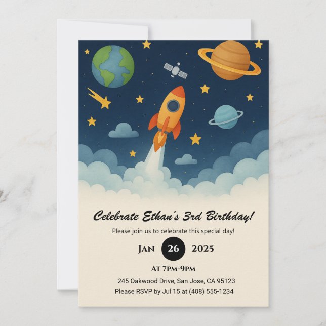 Invitation Lancement de fusée et aventure sur une planète pou (Devant)