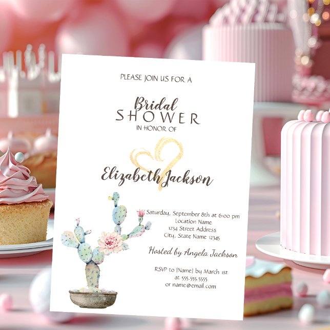 Invitation Lancement de mariage au cactus à l'aquarelle et au (Créateur téléchargé)