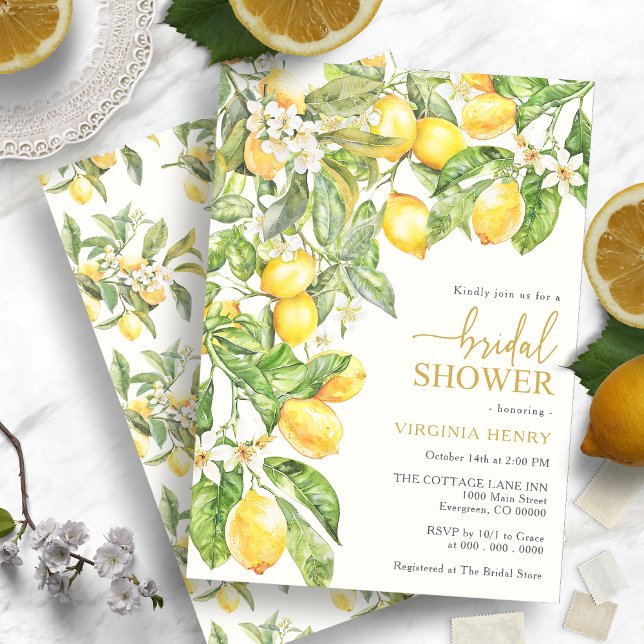 Invitation Lancement de Mariage au Citron (Watercolor Italian Lemon Floral Bridal Shower Invitation by Painted Paperie
)