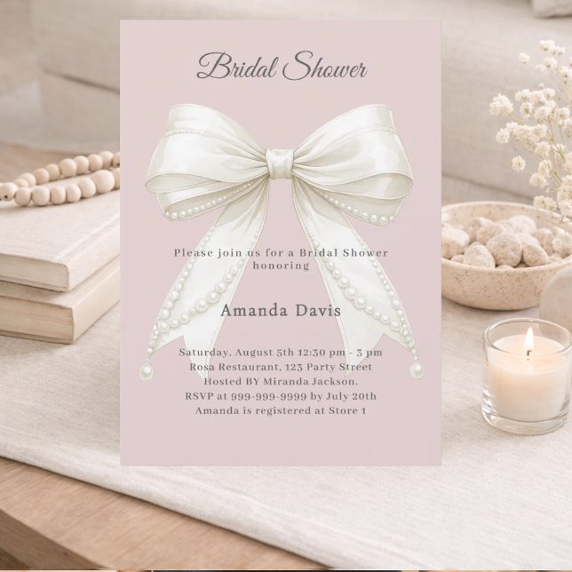 Invitation Lancement de mariage aux perles rose poussiéreux (Créateur téléchargé)
