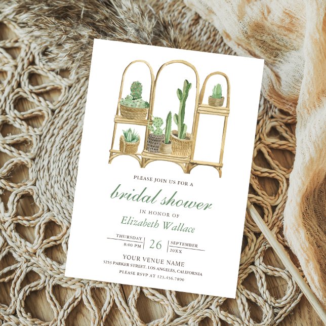 Invitation Lancement de mariage bohème aquarelle moderne Cact (Créateur téléchargé)