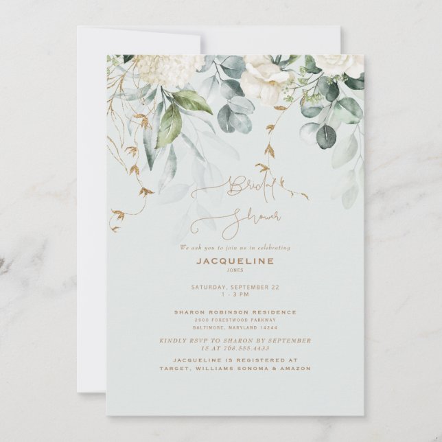 Invitation Lancement de mariage élégant Hydrangea blanc sauge (Devant)