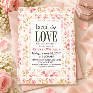 Invitation Lancement de mariage floral aquarelle rose dentell