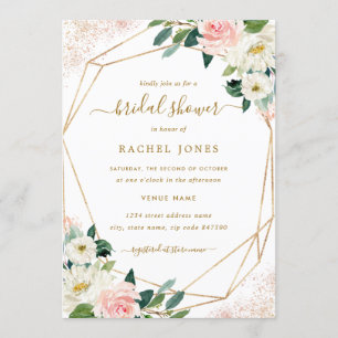 Invitation Lancement de mariage floral géométrique rose gold