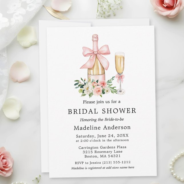 Invitation Lancement de mariage floral ruban rose aquarelle (Customize to add more text to back of card.)