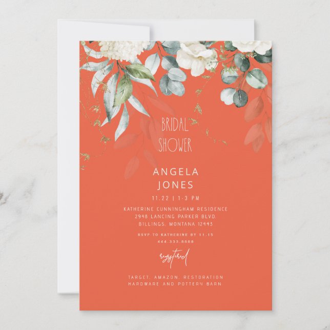 Invitation Lancement de mariage Hydrangea blanche Tangerine  (Devant)