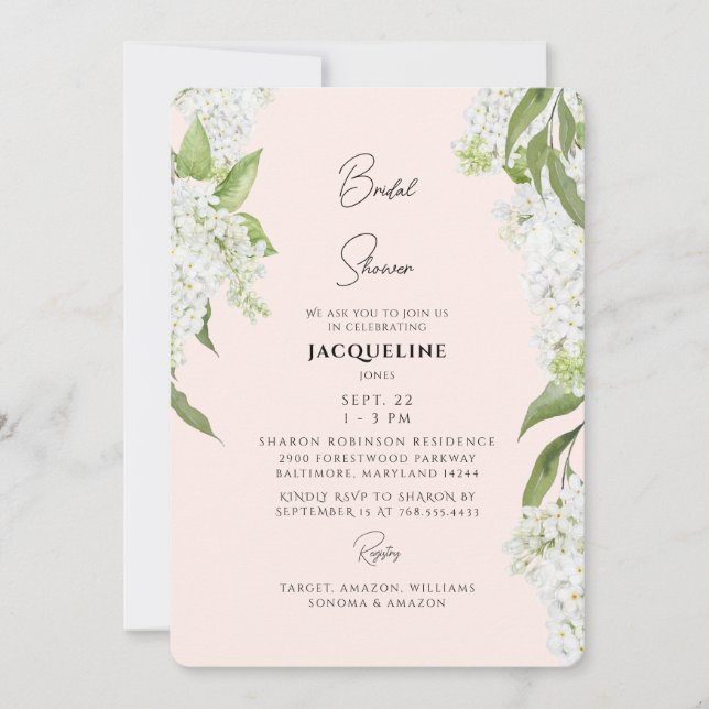 Invitation Lancement de Mariée aux Hydrangeas Rose Pâle (Devant)