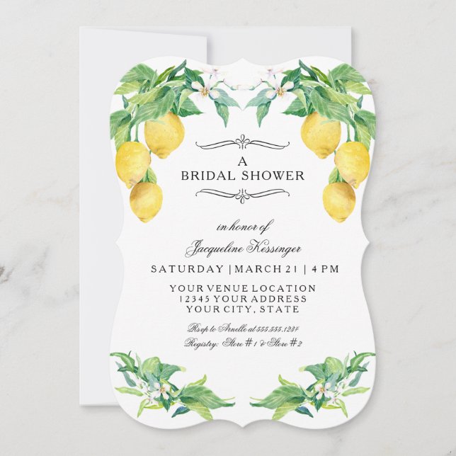 Invitation Lancement Élégant de Mariage Floral Citron Moderne (Devant)